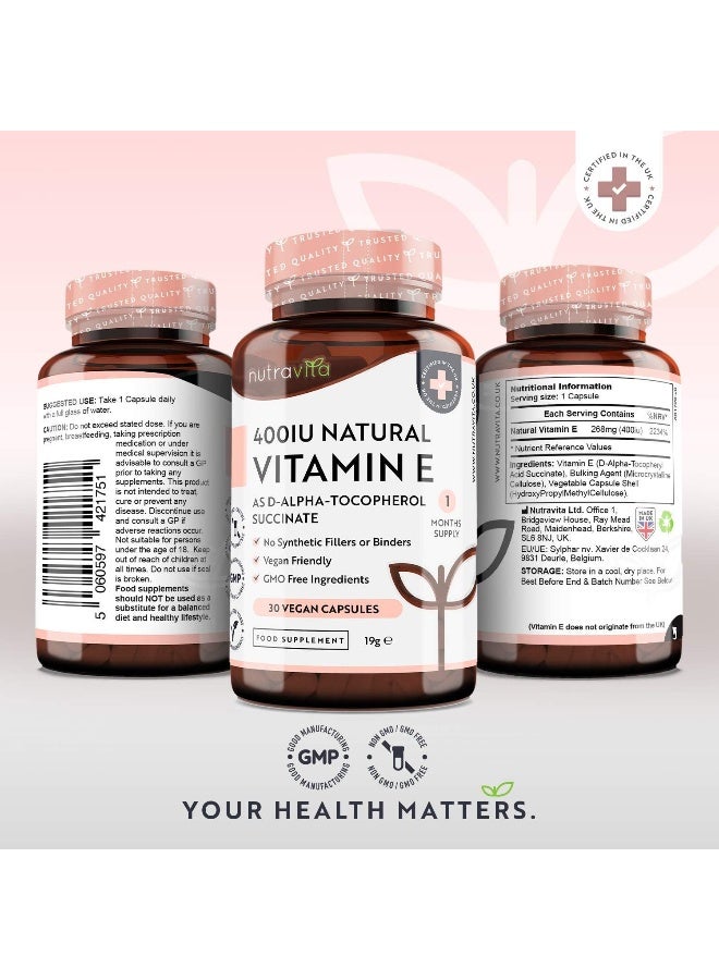 Nutravita Nutravita Vitamin E 400IU D-Alpha Tocopherol – 100% Natural Vitamin E – 30 Vegan Capsules - Image 3