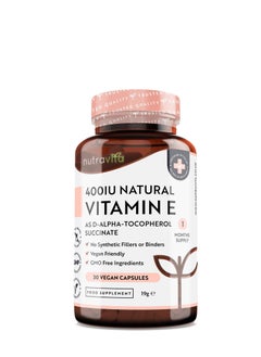Nutravita Vitamin E 400IU D-Alpha Tocopherol 100% Natural Vitamin E 30 vegan Capsules  - Image 1