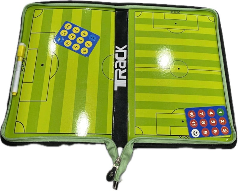 Track Coach's Magnetic Strategy Board, Double-Sided, Zippered Cover, Soccer Field Layout