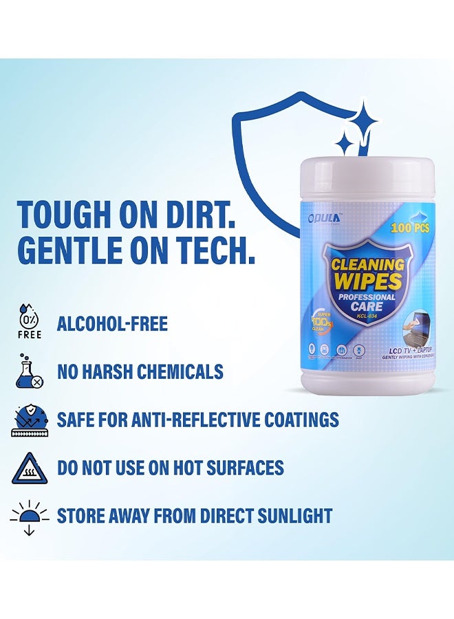 Opula 100PCS Monitor Wipes Pre-Moistened Computer Screen Wipes Electronics Cleaning Wipes For Camera Smart Watch Eyeglasses Tablets Lenses Laptop Screen Phones TV LCD Cleaner Wipes - Image 5