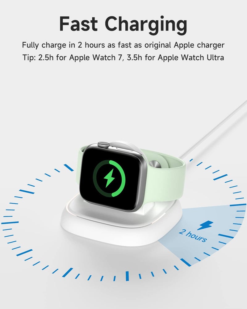 NEWDERY Charger Stand for Apple Watch, Portable Watch Charger for iWatch with USB C Cable,Fast Charging,Wireless Charging Station for iWatch Series 10/9/8/7/6/Ultra/5/3/2/SE, White - Image 3