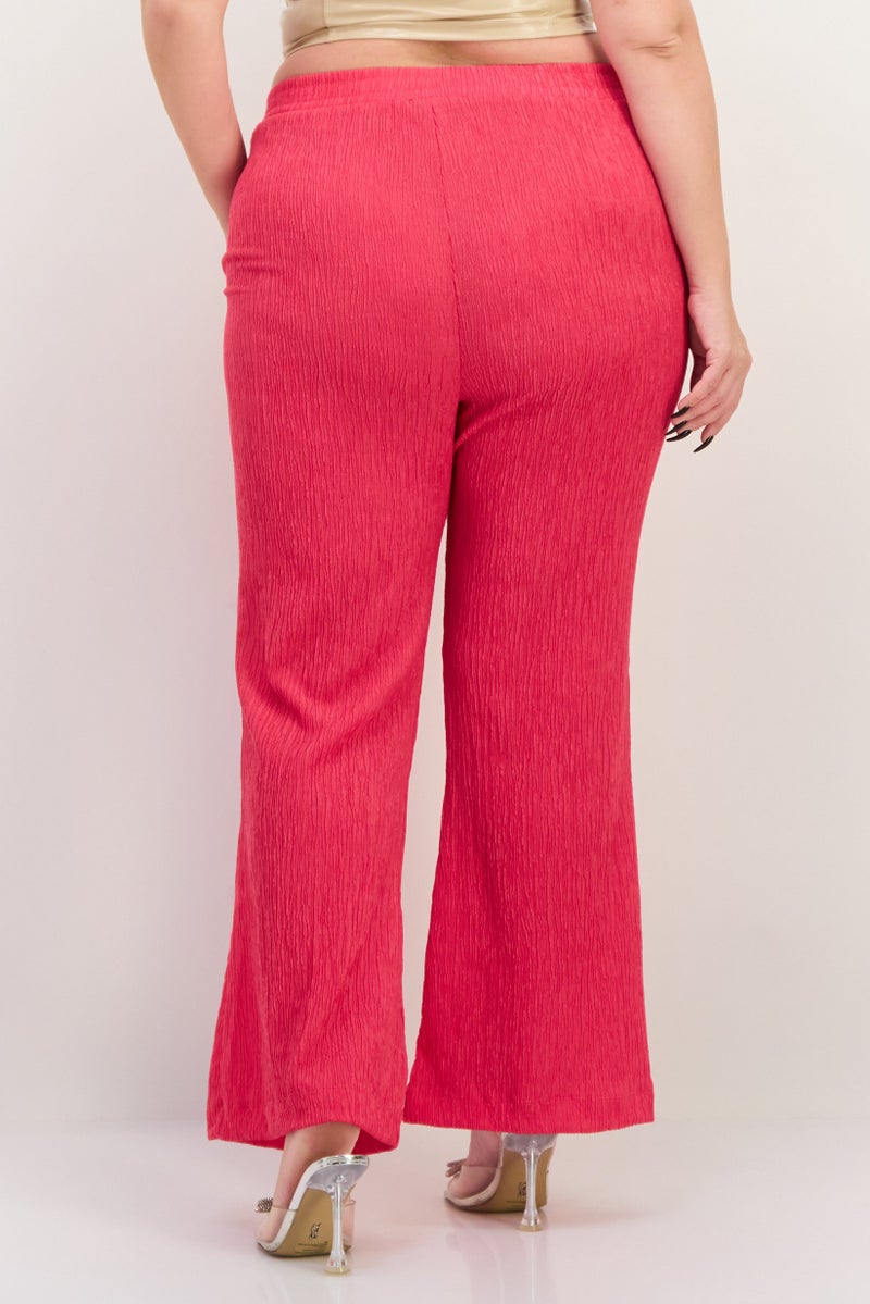 The Giving Movement Women Regular Fit Textured Wide Leg Pants, Dark Pink - Image 2
