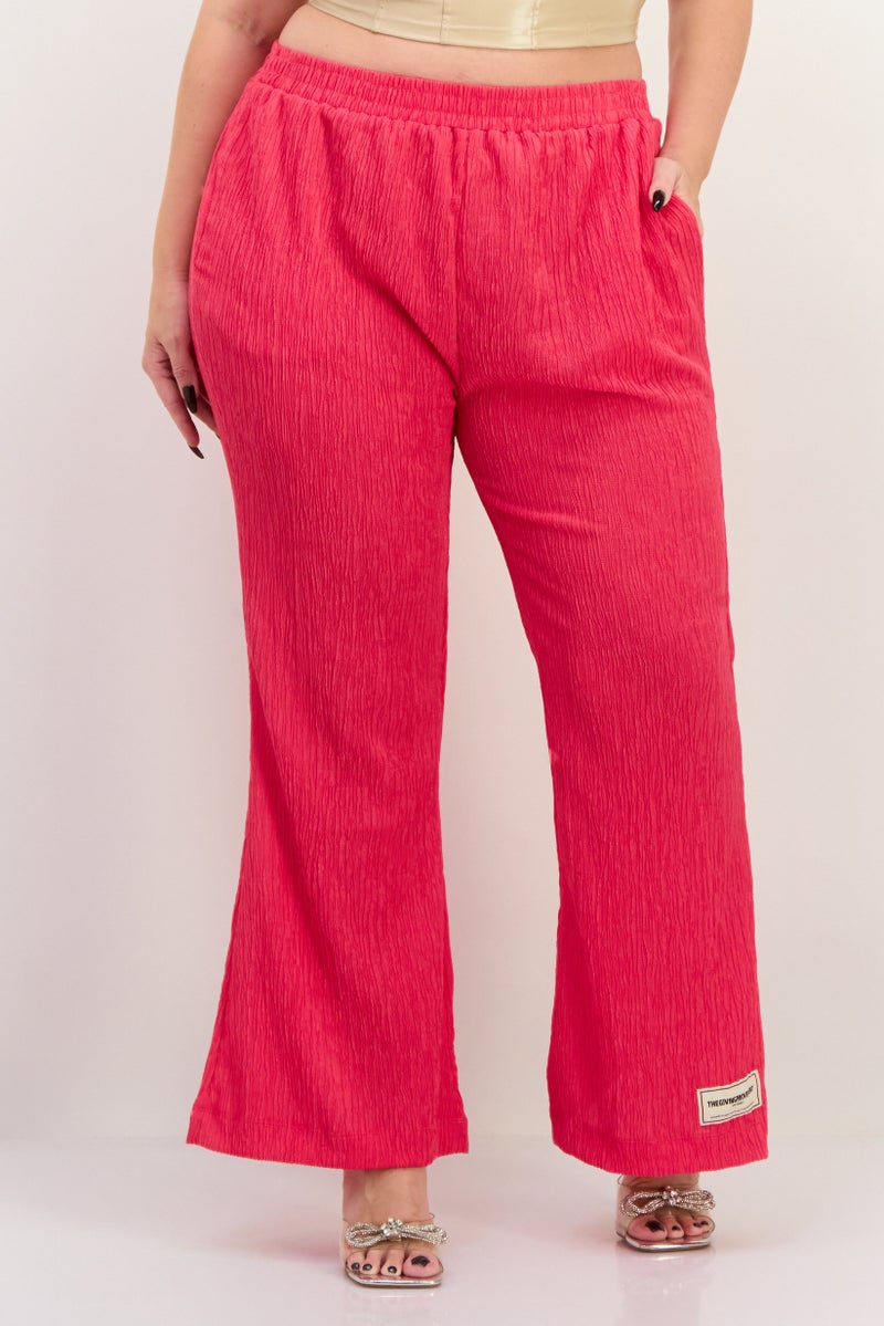 The Giving Movement Women Regular Fit Textured Wide Leg Pants, Dark Pink - Image 1