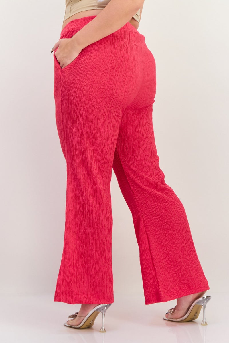 The Giving Movement Women Regular Fit Textured Wide Leg Pants, Dark Pink - Image 4