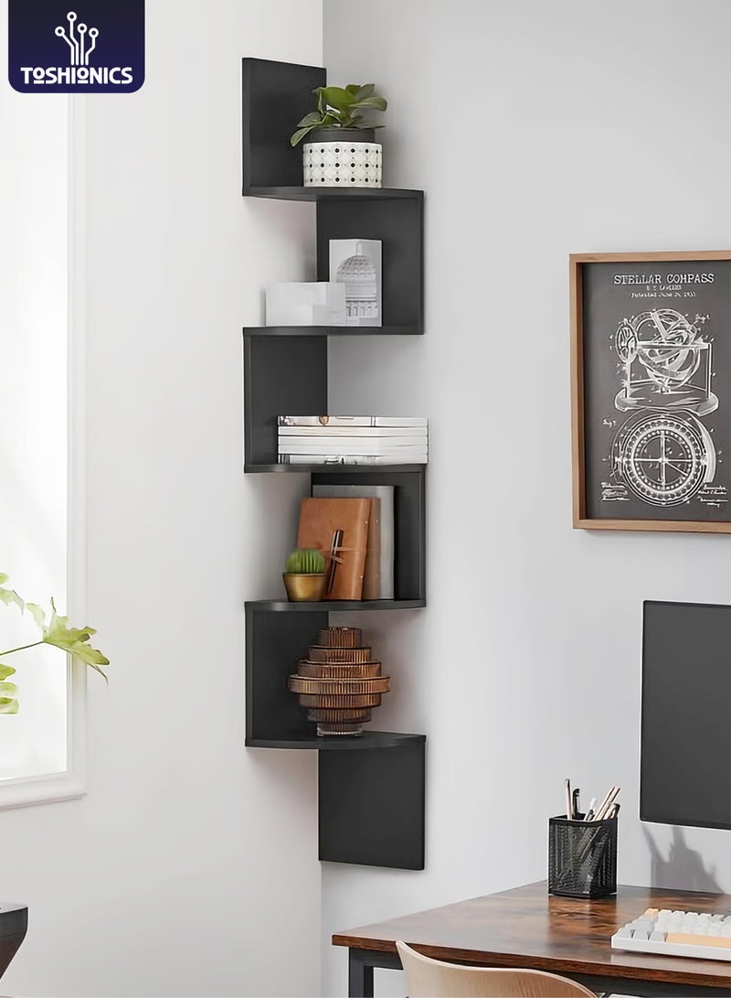 توشيونيكس رف زاوية حائط خشبي عائم من 5 طبقات مع تصميم متعرج لرف الكتب ديكور المنزل - Image 1