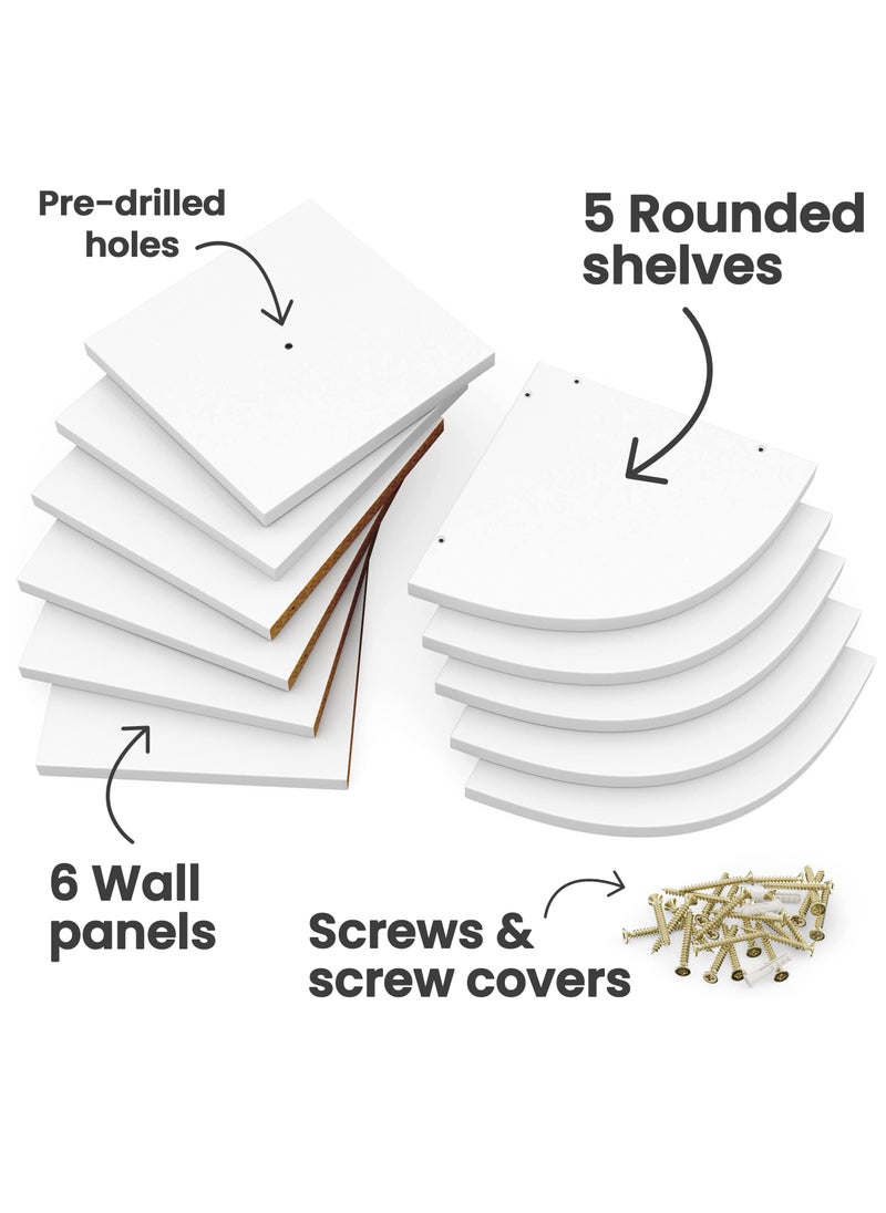 5-Tier Floating Wood Wall Corner Shelf with Zig Zag Design Bookshelf Home Decor