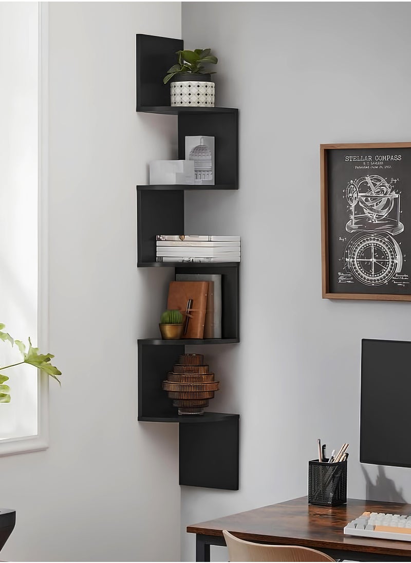 Toshionics 5-Tier Floating Wood Wall Corner Shelf with Zig Zag Design Bookshelf Home Decor  - Image 1