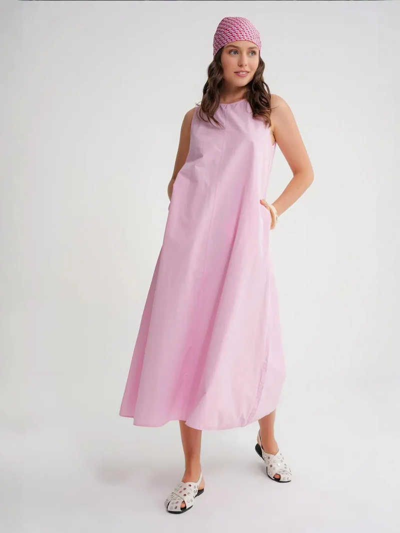 MixRay Mixray Relaxed Fit Maxi Dress with Button Closure and Pockets