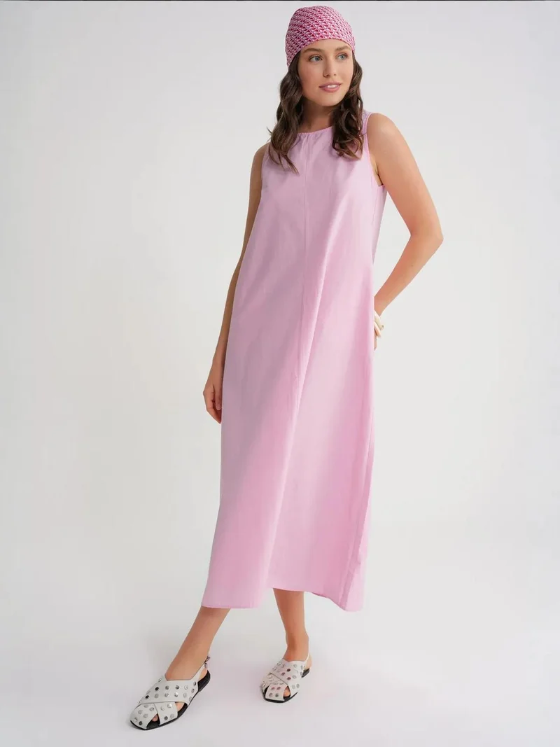 MixRay Powder Pink Mixray Relaxed Fit Maxi Dress with Pockets for Women | Best Price UAE