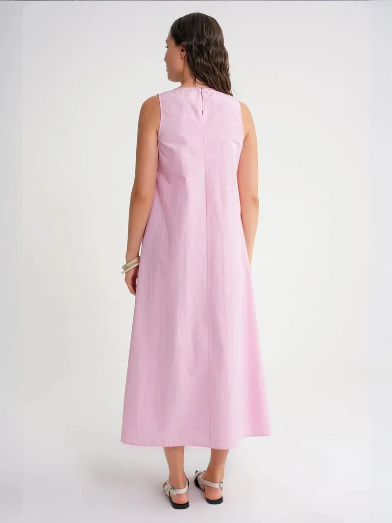 MixRay Powder Pink Mixray Relaxed Fit Maxi Dress with Pockets for Women | Best Price UAE