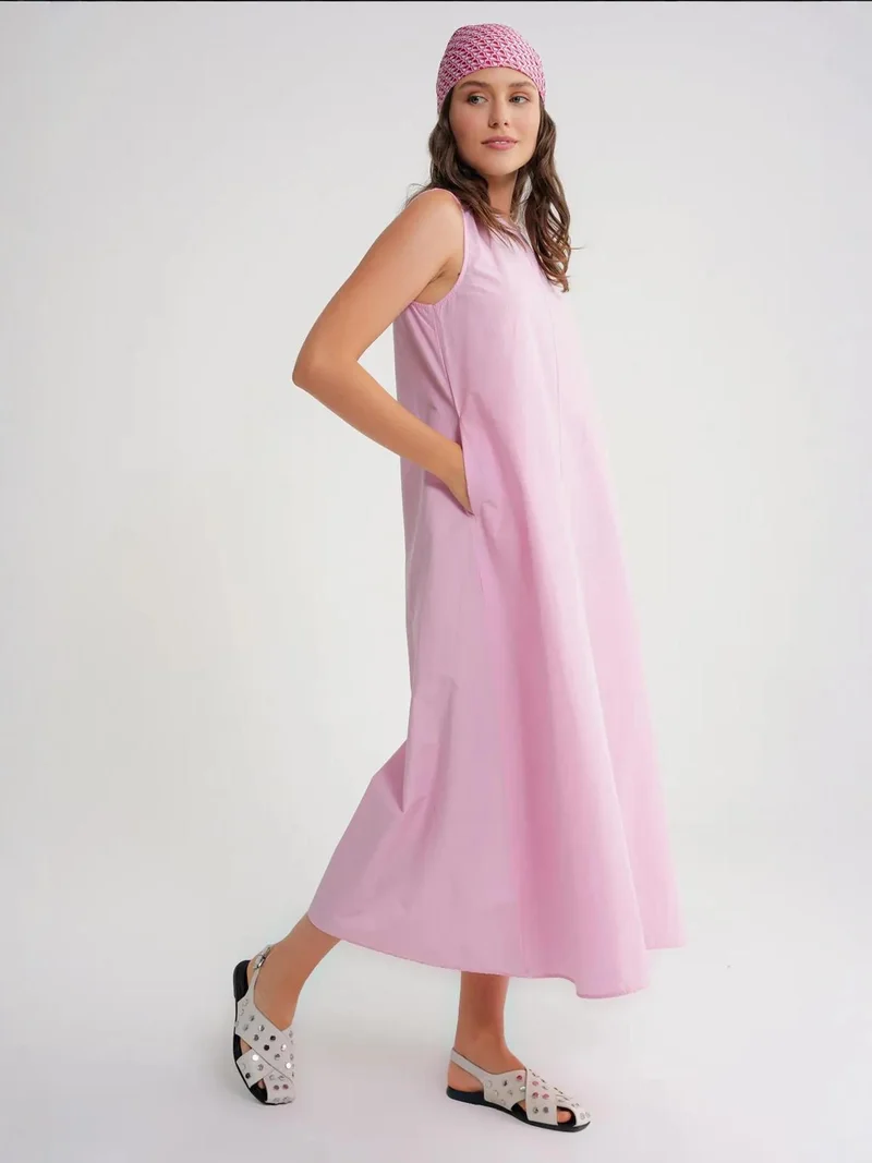 MixRay Powder Pink Mixray Relaxed Fit Maxi Dress with Pockets for Women | Best Price UAE