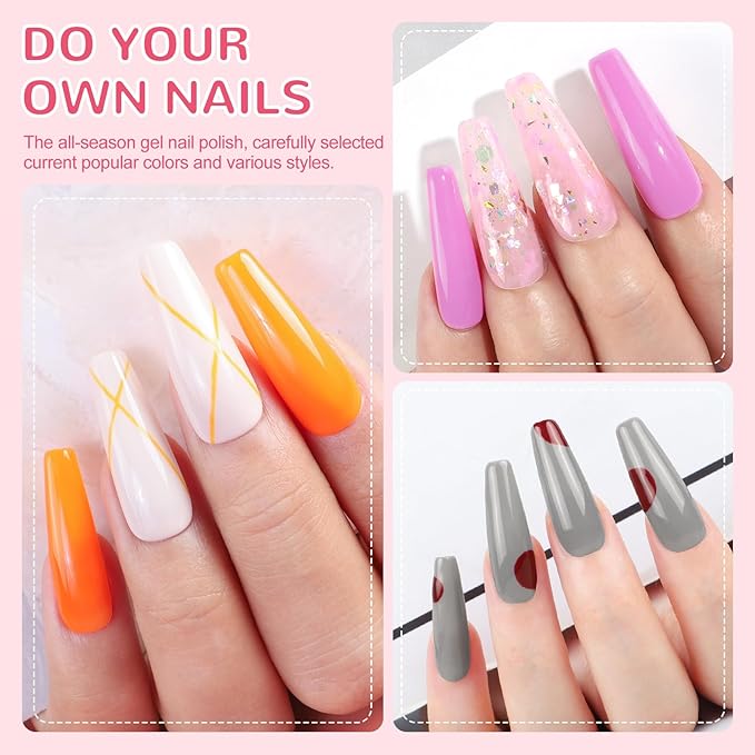 PEACECOLOR 60PCS Gel Nail Polish Set Gel Nail Polish Starter Kit White Nude Glitter Red Colours with Base Coat and Glitter Matte Glossy Top Coat Manicure Kit DIY Home Gifts for Women - Image 2