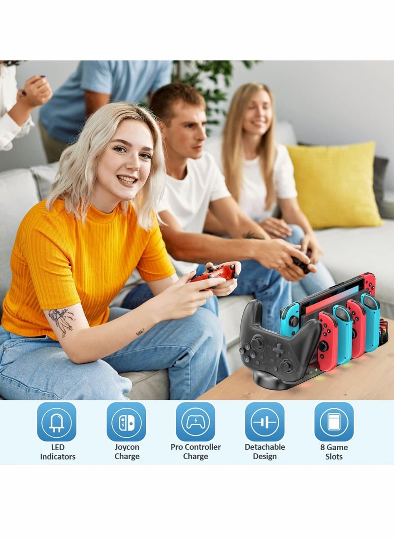 Y&D Controller Charger for Switch Original and OLED Model, Charging Dock Station Joy-con Pro Controller, Stand with 4 Slots Detachable 8 Game  - Image 5