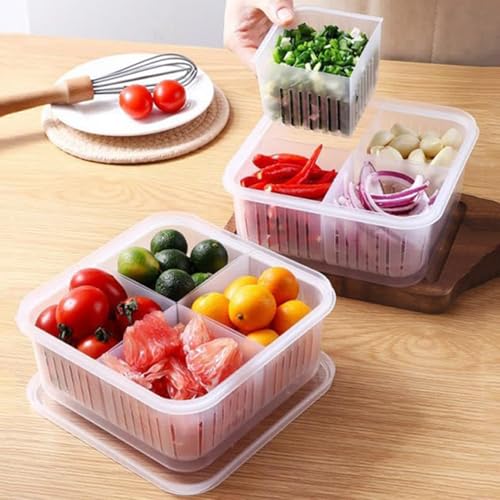 MosQuick® 4 Grid Food Storage Containers vegetable storage box for fridge - Durable Fridge Storage Boxes, Versatile fridge storage containers garlic storage container herbs saver for fridge. - Image 5