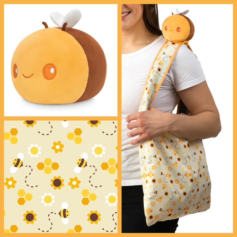 TeeTurtle - Plushie Tote Bag - Yellow Bee - From the creators of the Original Reversible Octopus Plushie - Take Your Plush Pal Wherever You Go! - Image 2