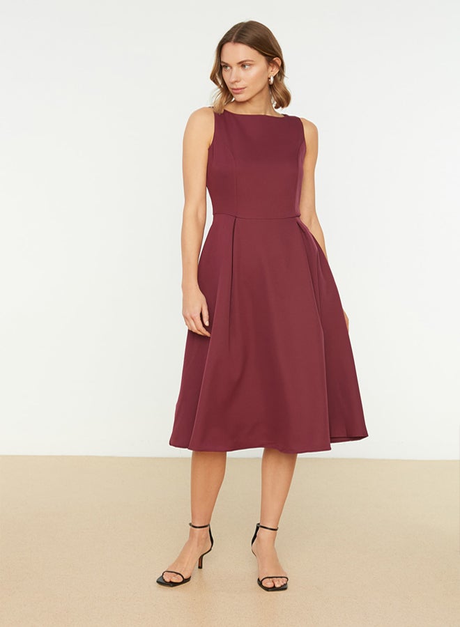 trendyol Plum Waist Open Pleated Lined Midi Woven Dress  - Image 3