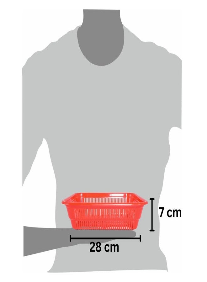 MORVI Simplex-1 Multi-Purpose Plastic Storage Basket|Durable Stackable Organizer Tokri For Home,Kitchen,Bathroom & Office|Ideal For Toys,Clothes,Cosmetics,Stationery|Set Of 3|Red - Image 3