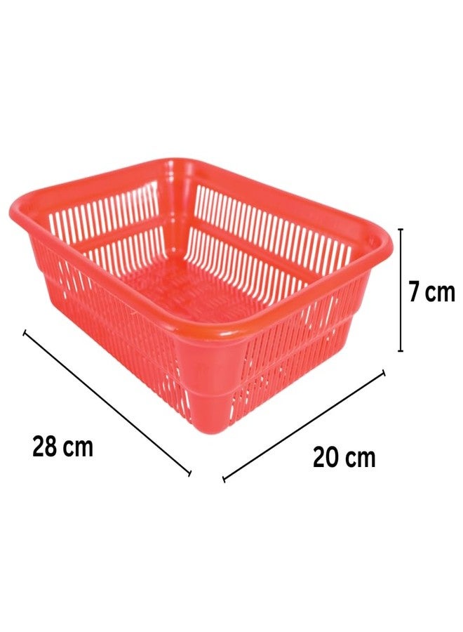 MORVI Simplex-1 Multi-Purpose Plastic Storage Basket|Durable Stackable Organizer Tokri For Home,Kitchen,Bathroom & Office|Ideal For Toys,Clothes,Cosmetics,Stationery|Set Of 3|Red - Image 2