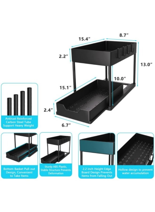 GGEROU Under Sink Organizer, Under Bathroom Sink Storage 2 Tier Organizer Bath Collection Baskets with Hooks  - Image 2