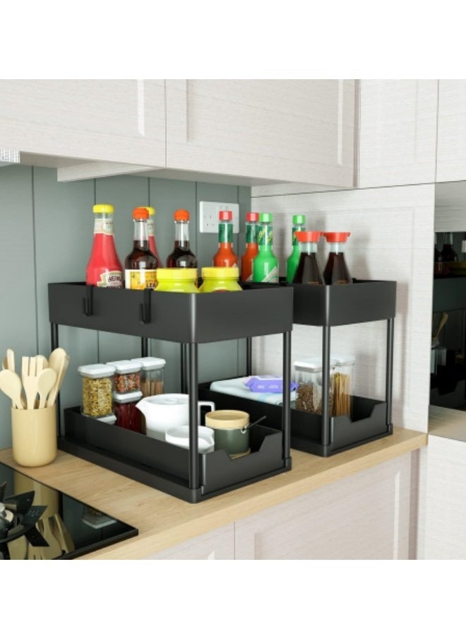GGEROU Under Sink Organizer, Under Bathroom Sink Storage 2 Tier Organizer Bath Collection Baskets with Hooks  - Image 3