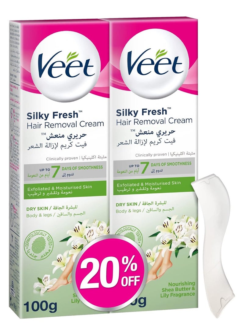 Veet Veet Silky Fresh Hair Removal Cream for Dry Skin, 100 g (Pack of 2)  - Image 1