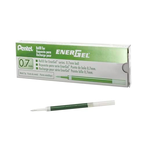 Pentel Refill Ink for EnerGel RTX Retractable Gel Pen 12 Pack 07mm Medium Point Lime Green LR7K - Image 1