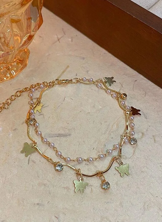 Take Two Butterfly Faux Pearl Layered Bracelet