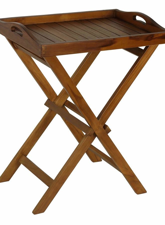 Bare Decor Kalos Outdoor Solid Teak Wood Tray Table, 30-Inch, Brown - Image 1