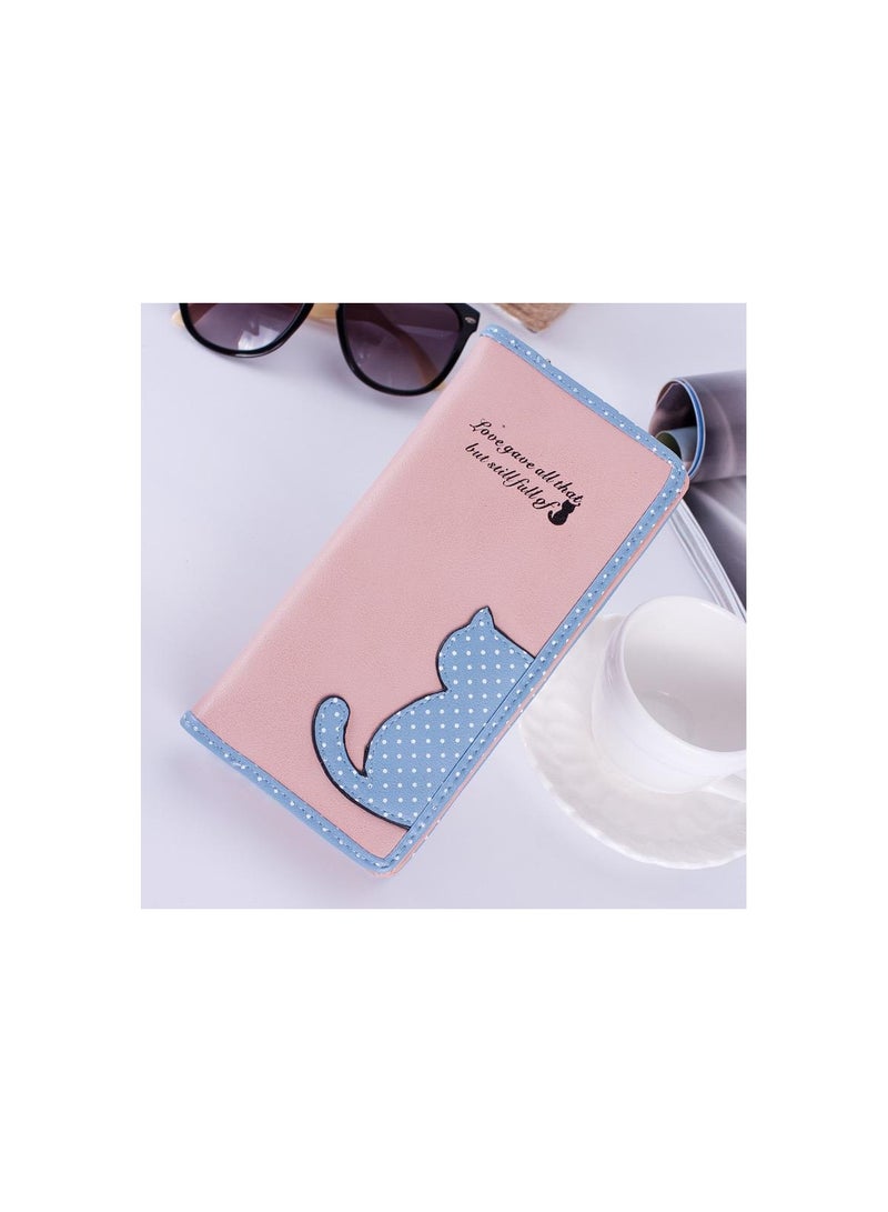BP Multi-function cute cat pattern soft leather zipper long wallet purse for women - Image 1