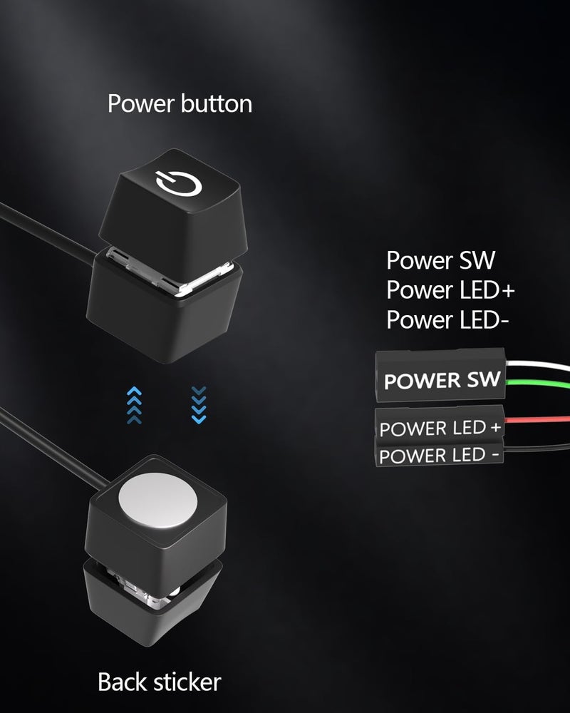Oddtone PC Power Button, Desktop External Led Power Switch On/Off, 65 inch External PC Start Button Computer Case for Computer Motherboard - Image 5