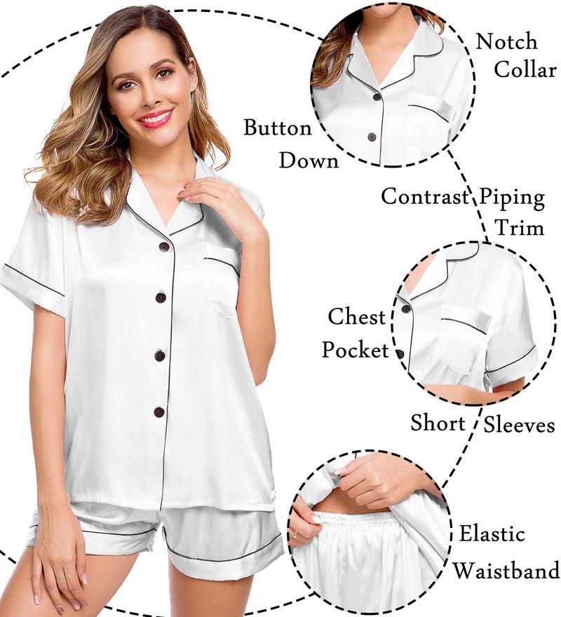 LecGee Womens Pajamas Set Silk Satin Sleepwear Short Sleeve Nightwear Button Down Pj Lounge - Image 5