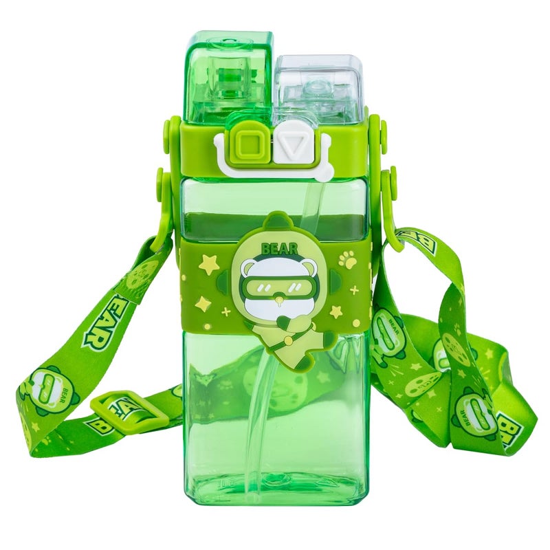 Elecart Dino Kid's Cartoon Water Bottle with Adjustable Strap – Cute Double Drinking Straw Cup | Leak-Proof, Portable Tumbler – 500ML – Perfect for School & Outdoor Fun (Bear) - Image 3