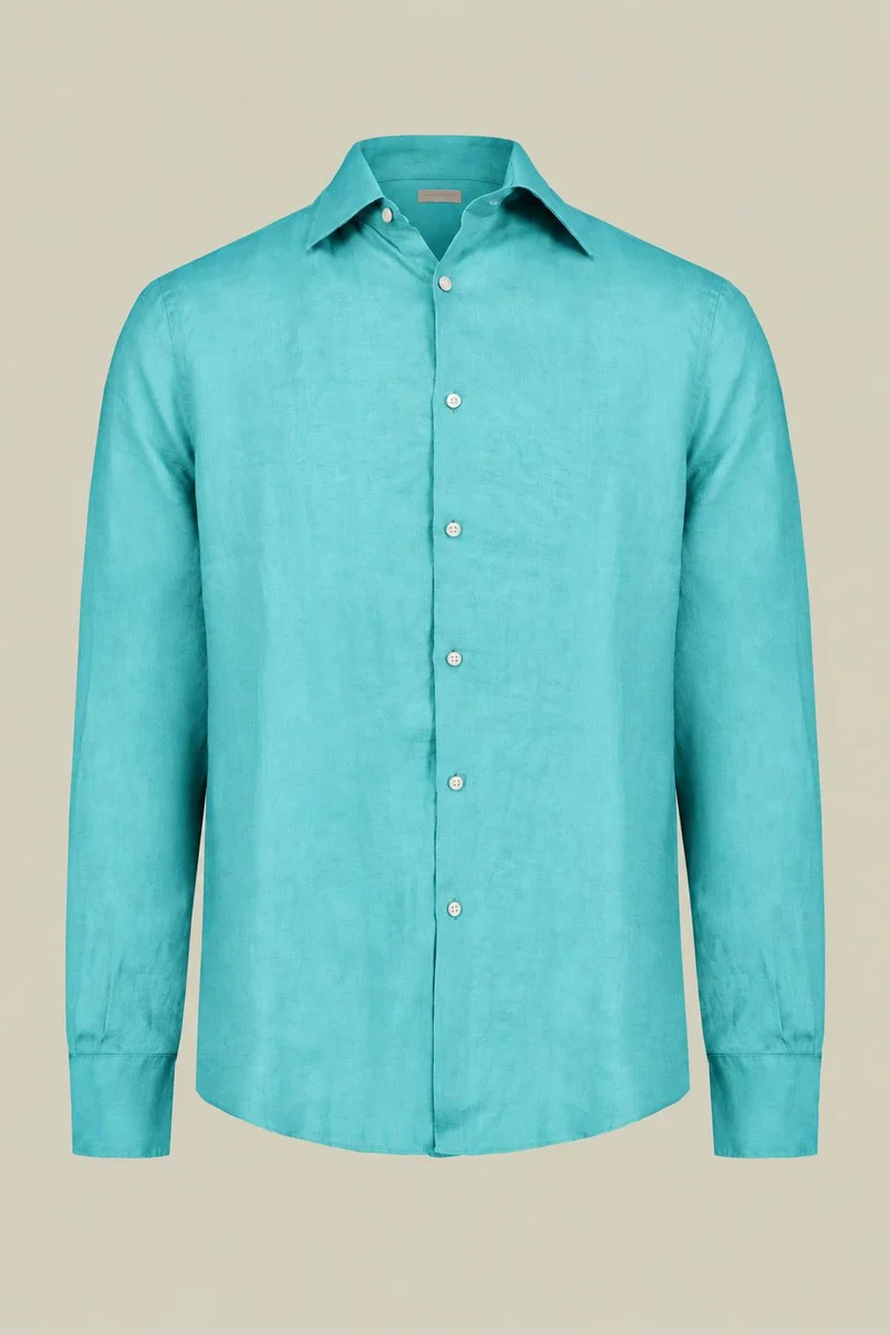 Men's 100% Linen Button-Down Shirt - Aquamarine