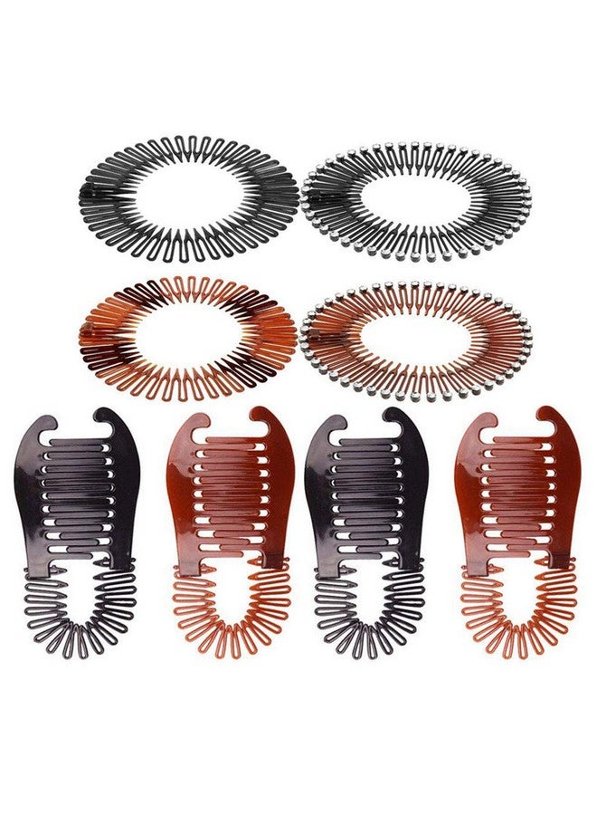 Suoirblss 8Pcs Women Lady Plastic Flexible Interlocking Banana Clip And Stretch Flexible Plastic Full Circle Hair Comb Headband Hair Hoop Hair Clip Spring Head Band With Deep Teeth - Image 2