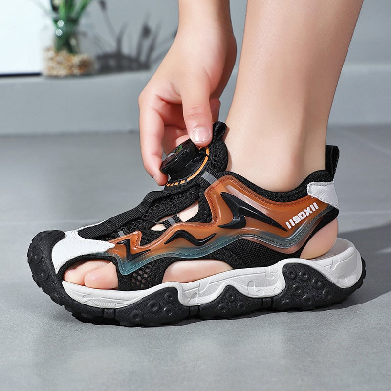 Sale Boys Shoes 2024 Button Soft Bottom Boys Baotou Sandals Big Children Beach Shoes - Image 2
