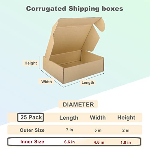 MEBRUDY 7x5x2 Inches Shipping Boxes Pack of 25, Small Corrugated Cardboard Box for Mailing Packing Literature Mailer - Image 2