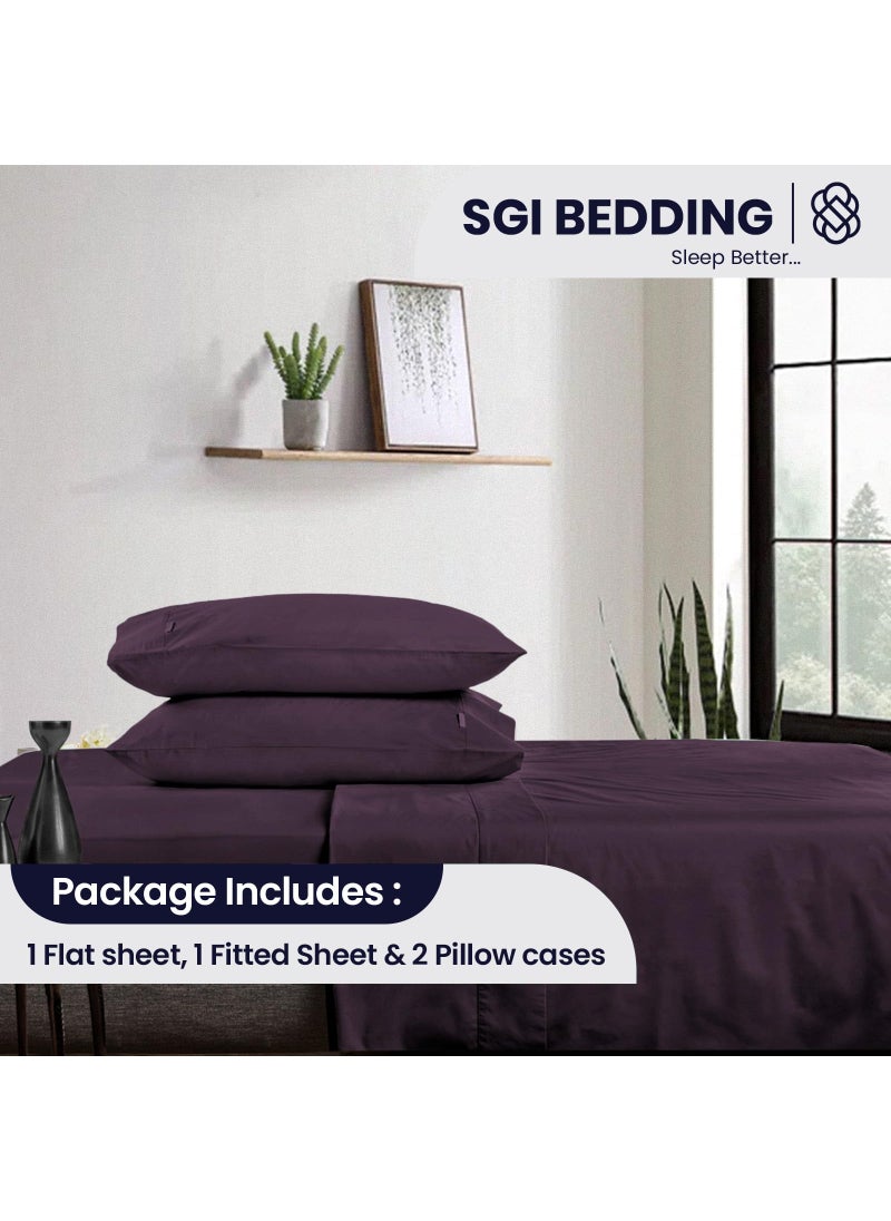 SGI bedding SGI bedding 600 Thread Count 4 Piece 100% Egyptian Cotton Full Size Sheets Set  15"" Deep Pocket Sheet Set  Premium  Breathable  Soft and Hotel-Quality Luxury Sheets - Plum  - Image 2