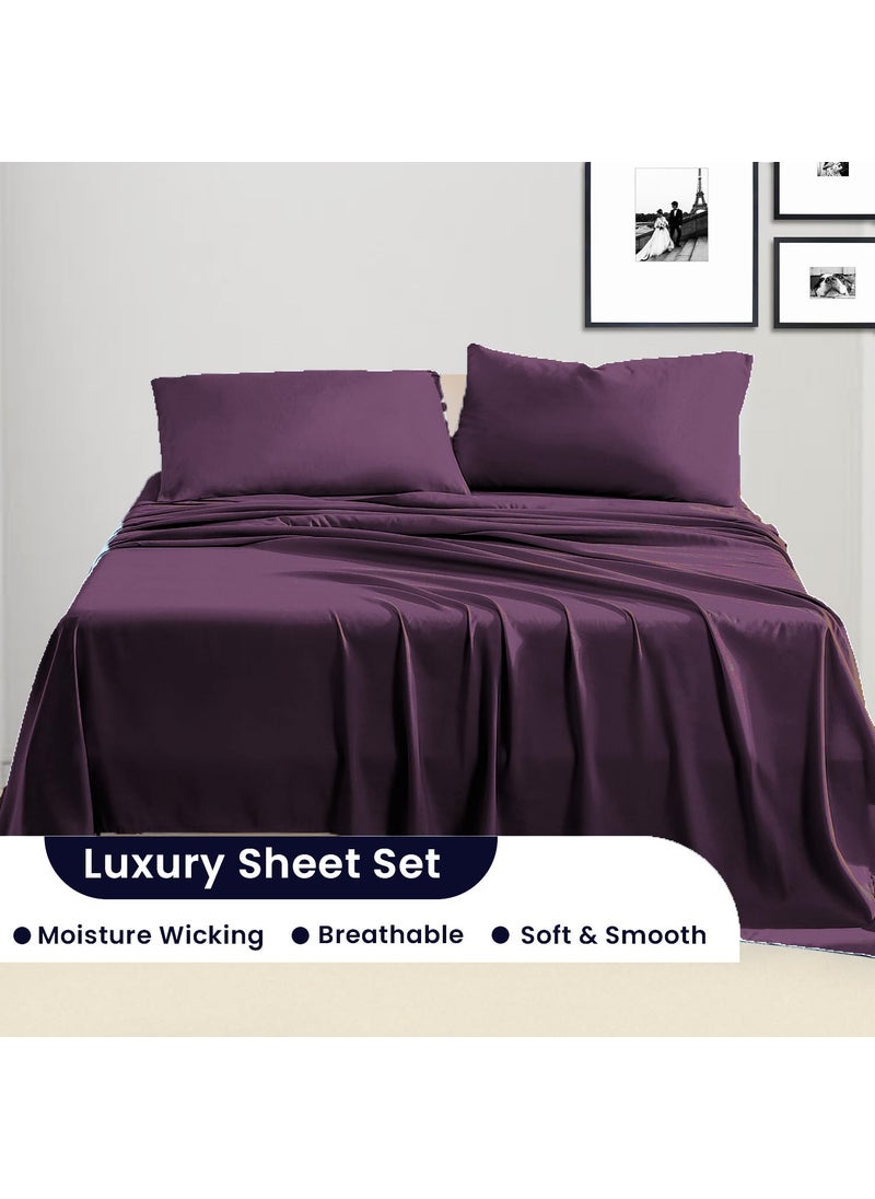 SGI bedding SGI bedding 600 Thread Count 4 Piece 100% Egyptian Cotton Full Size Sheets Set  15"" Deep Pocket Sheet Set  Premium  Breathable  Soft and Hotel-Quality Luxury Sheets - Plum  - Image 3