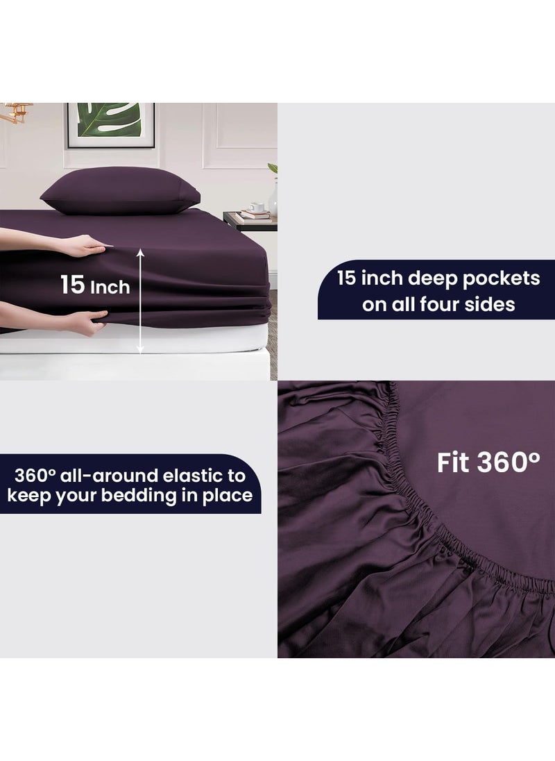 SGI bedding SGI bedding 600 Thread Count 4 Piece 100% Egyptian Cotton Full Size Sheets Set  15"" Deep Pocket Sheet Set  Premium  Breathable  Soft and Hotel-Quality Luxury Sheets - Plum  - Image 5