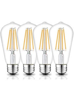 E27 LED Bulb NonDimmable Energy Saving Light Bulbs 6W ST64 6500K Vintage Edison Screw ES Bulb 60W Incandescent Replacement Antique Clear Glass for Pendant Home Retro Fashioned Lamp (4Pcs Cool White