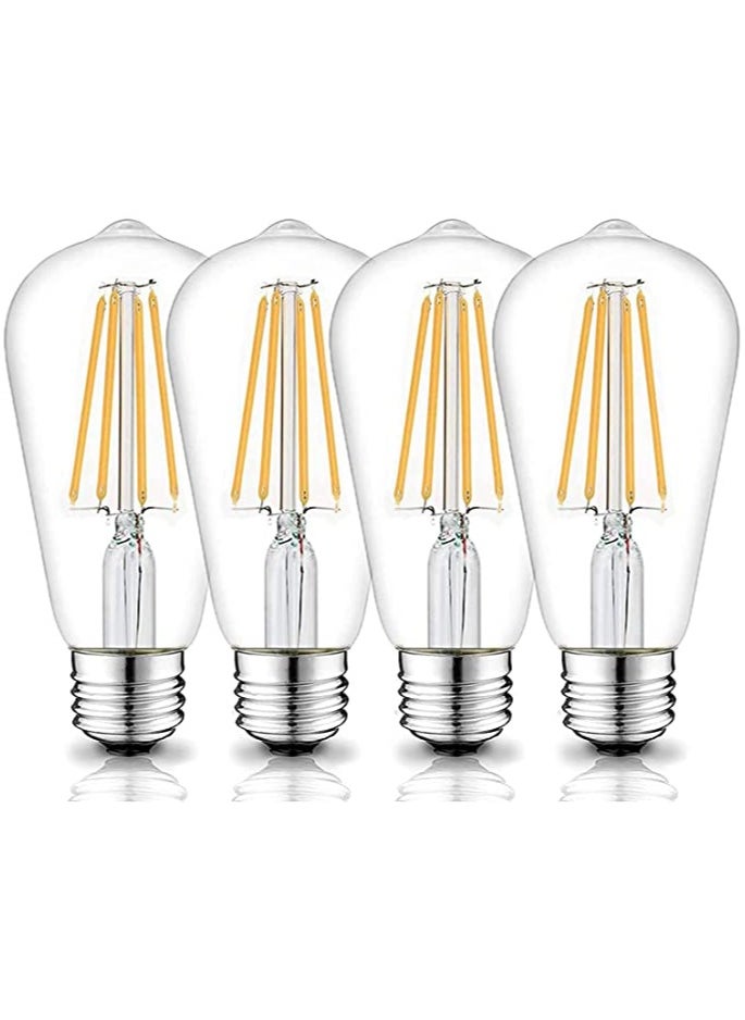 KASTWAVE - E27 LED Bulb NonDimmable Energy Saving Light Bulbs 6W ST64 6500K Vintage Edison Screw ES Bulb 60W Incandescent Replacement Antique Clear Glass for Pendant Home Retro Fashioned Lamp (4Pcs Cool White - Image 1