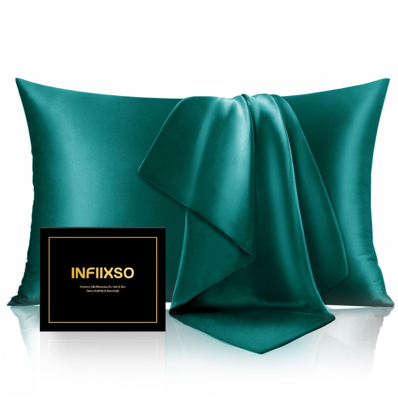 INFIIXSO Mulberry Silk Pillowcase for Hair and Skin  Silk Pillow Cases Standard Size Set of 2 with Hidden Zipper 20x26 Inches  Ultra Smooth and Soft Cooling Pillow Cases for Hot Sleepers(Teal 2 Pack) - Image 1