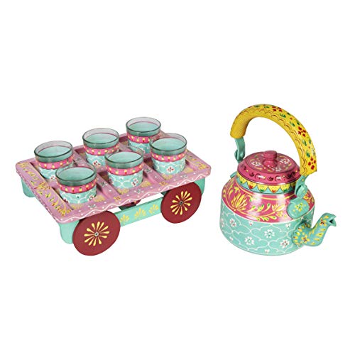Terosa Aureate Kettle Set V with 6 Glasses & Holder Handicraft Decorative Tea Coffee Set - Image 1