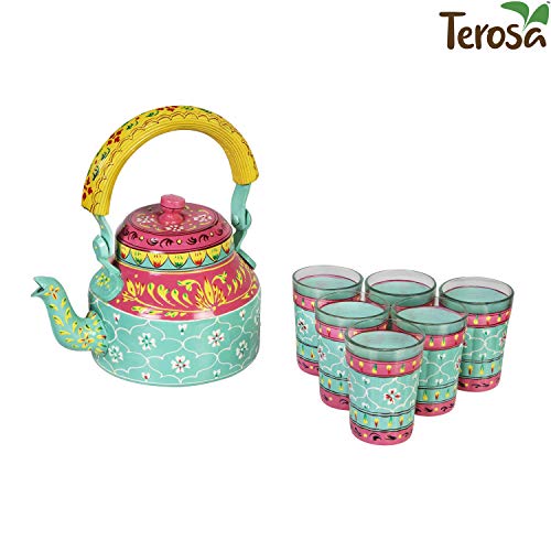 Terosa Aureate Kettle Set V with 6 Glasses & Holder Handicraft Decorative Tea Coffee Set - Image 2