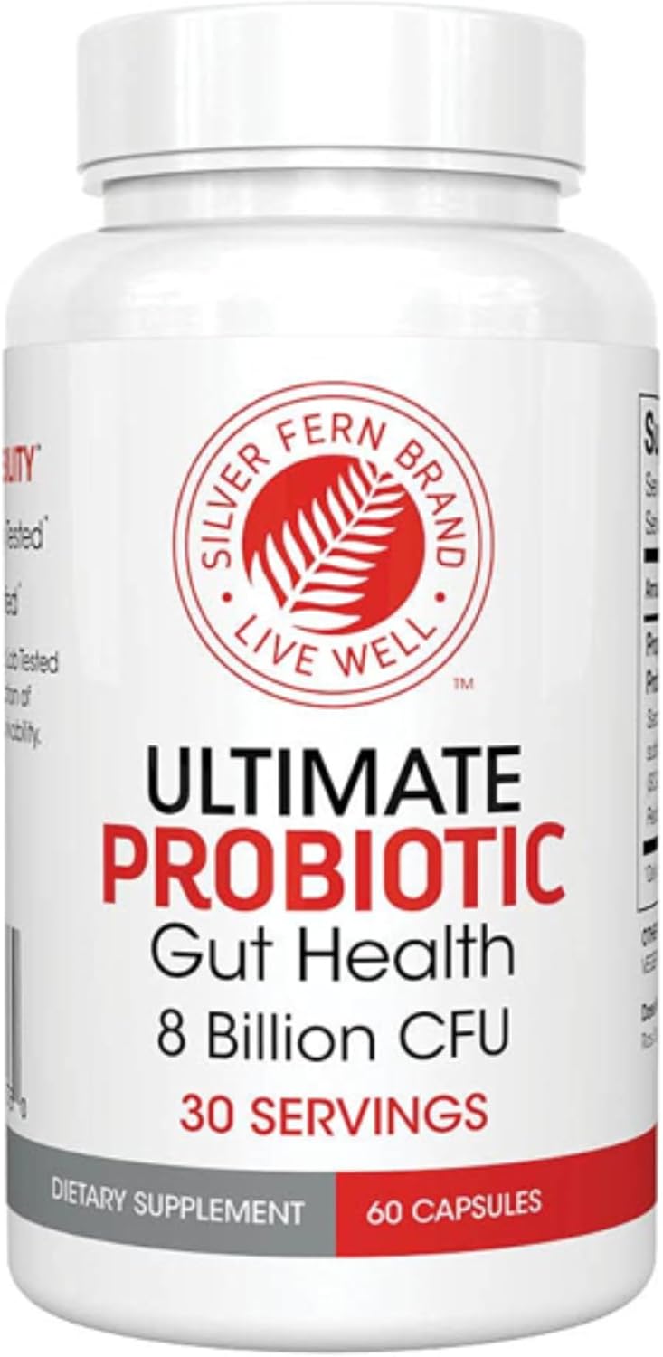 Silver Fern Brand Ultimate Probiotic  Probiotics for Women  Men  8 Billion CFU SporeForming Gut Health Supplement  DNA Verified Vegan ShelfStable High Survivability  60 Capsules - Image 1