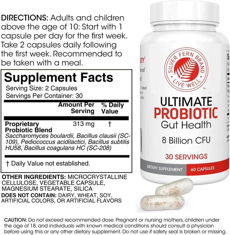 Silver Fern Brand Ultimate Probiotic  Probiotics for Women  Men  8 Billion CFU SporeForming Gut Health Supplement  DNA Verified Vegan ShelfStable High Survivability  60 Capsules - Image 3