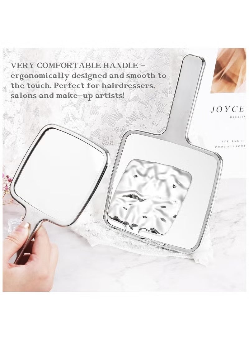 Beauenty Handheld Mirror, Water Ripples Hand Mirror with Handle for Make up, Square, Silver - Image 3
