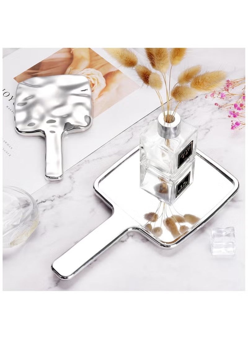 Beauenty Handheld Mirror, Water Ripples Hand Mirror with Handle for Make up, Square, Silver - Image 5