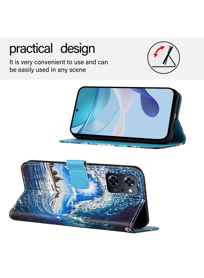 اس-توب جراب لهاتف OPPO Reno9 A إصدار JP، جراب هاتف من الجلد المنسوج البسيط بنمط رسم ملون - Image 3