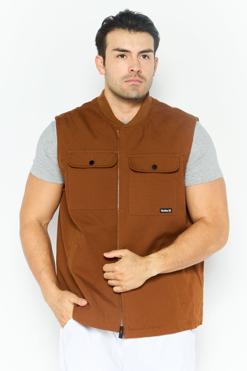 Hurley Men Sportswear Fit Sleeveless Outdoor Jacket Vest, Brown  - Image 1